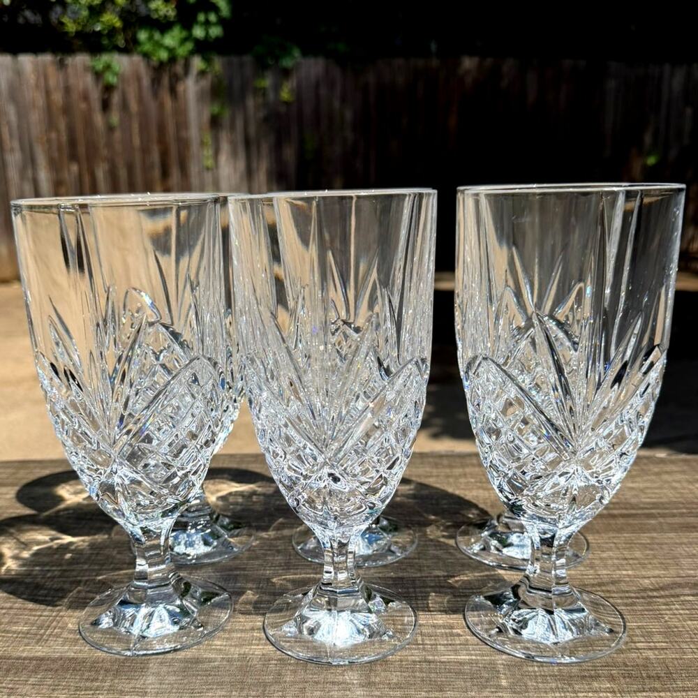 Shannon Godinger Dublin Crystal Footed Iced Tea 7.75" Glasses-Excellent-Set of 6